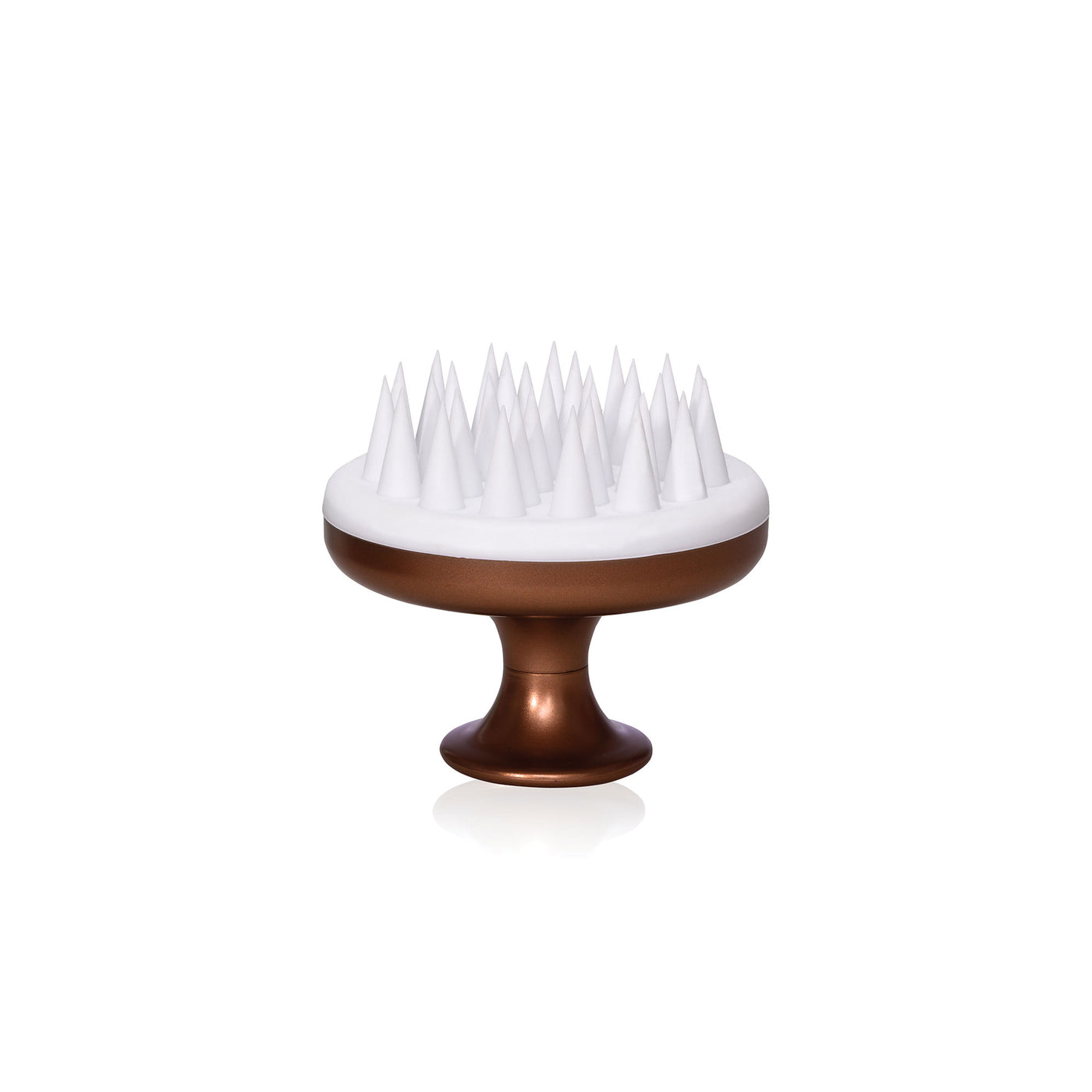 Voduz scalp hair brush with white bristles on a bronze coloured base against a white background