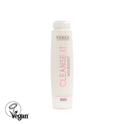 VODUZ 'Cleanse It' nourishing bottle on a white background with a vegan logo.