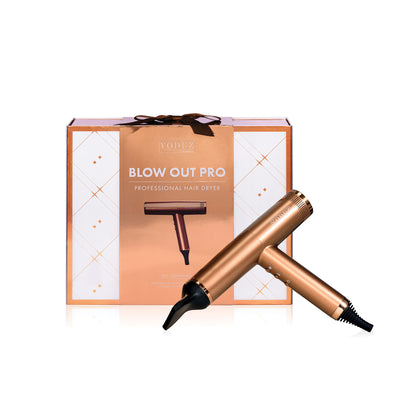 Bronze Voduz Blow Out Pro hair dryer with packaging on a white background