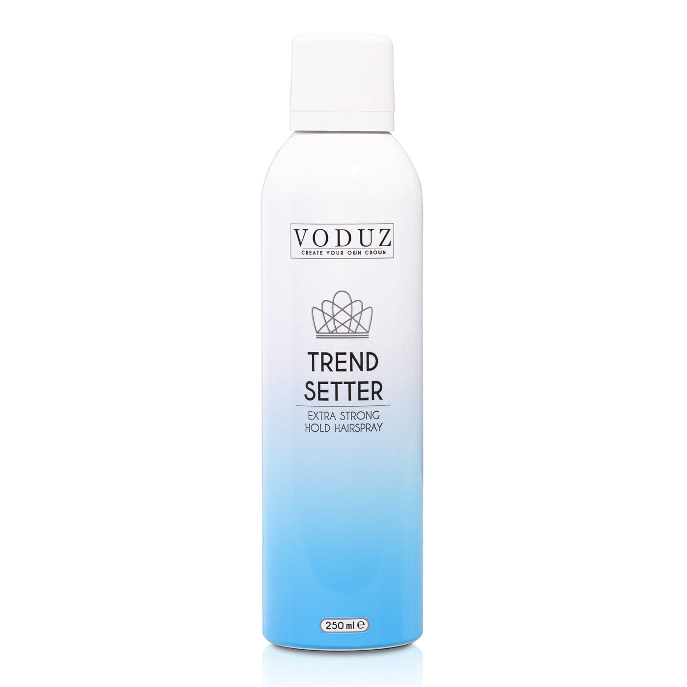 A can of 'Trend Setter' Extra Strong Hold Hairspray by VODUZ with a volume of 250ml 