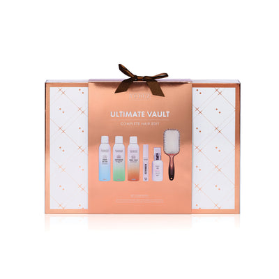 Hair Care Christmas set in a 'Ultimate Vault' box with bottles and a brush on a white background